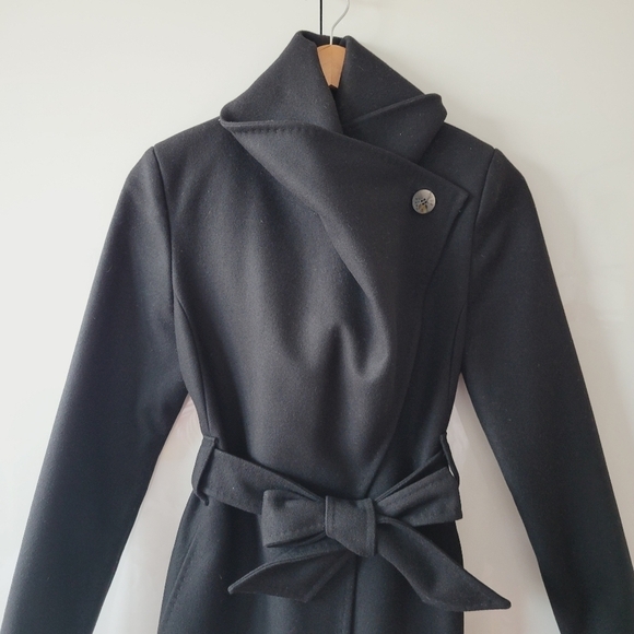Ted Baker Black Wool Blend Wrap Coat - Picture 3 of 12
